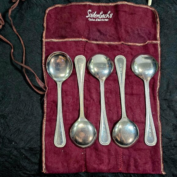 ABC Kyle / Vintage Other - Vintage 30 ABC Kyle Silverplate Soup Spoons Set of 5 Seidenbach's Felt Wrap